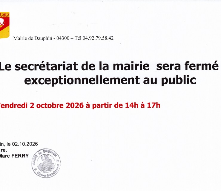 INFOS FERMETURE EXCEPTIONNELLE SECRETARIAT