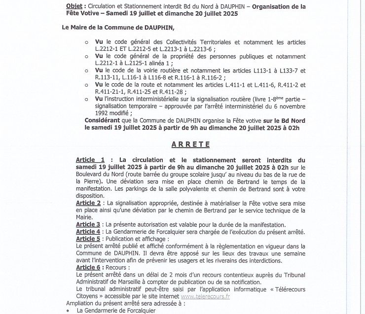 ARRETE FETE VOTIVE