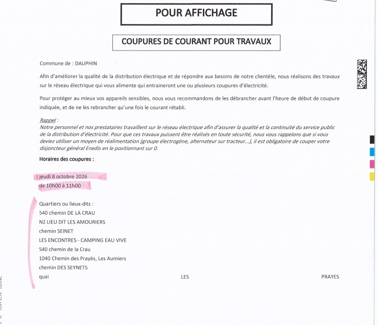 COUPURE ELECTRICITE LE 08 OCTOBRE