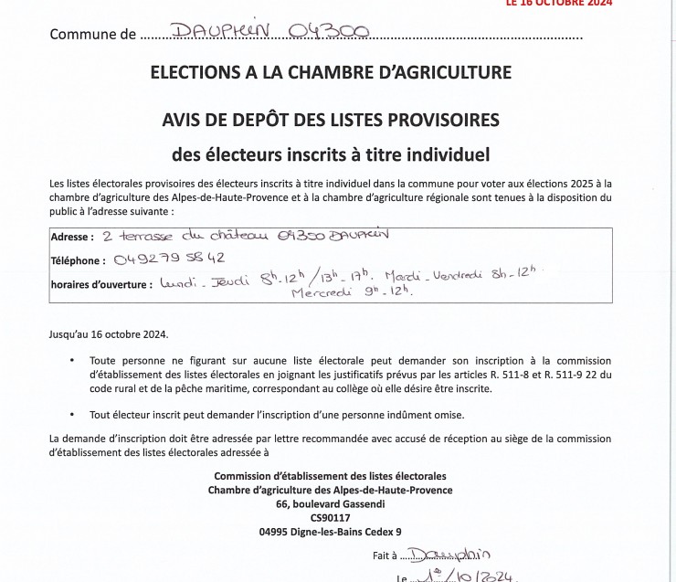 ELECTION  À LA CHAMBRE D 'AGRICULTURE -AVIS