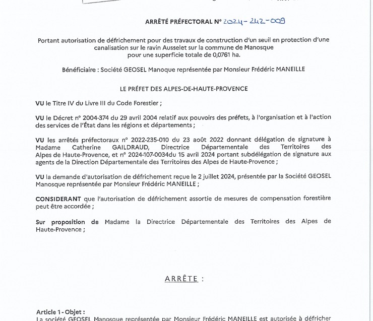 ARRETE PREFECTORAL 2024-242-009