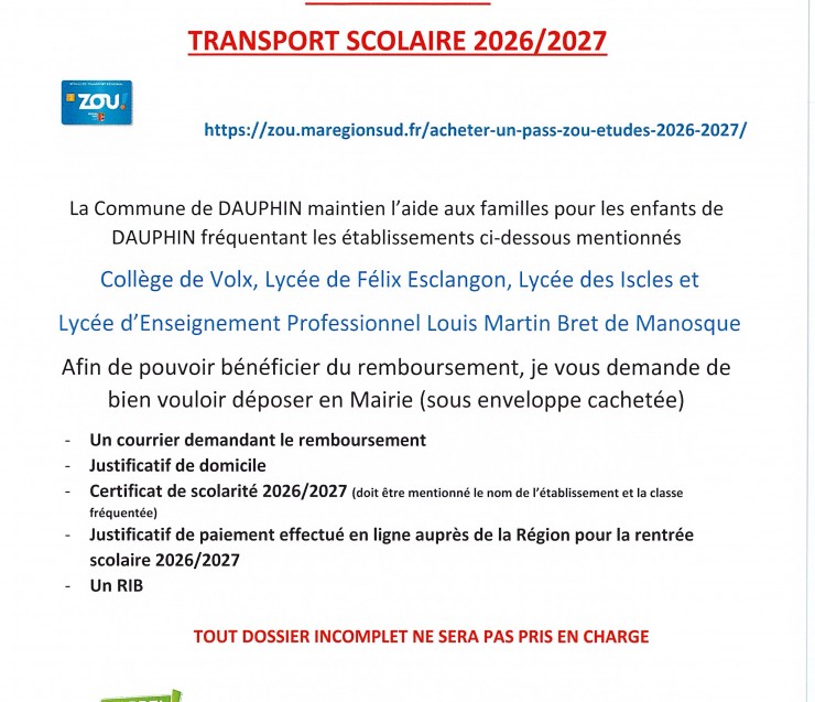 INFORMATION CARTE ZOU 2026/2027