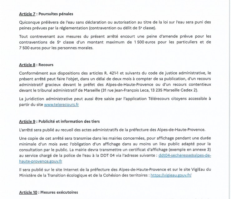 SECHERESSE -ALERTE ARRETE PREFECTORAL 2024-035003