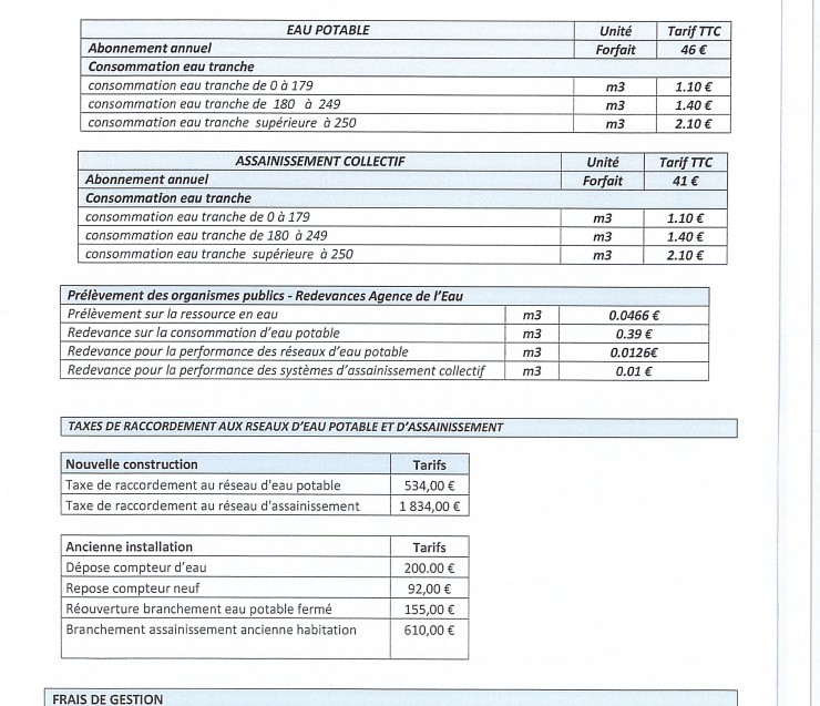 INFORMATION  TARIFS EAU ET ASSAINISSEMENT - JUIN