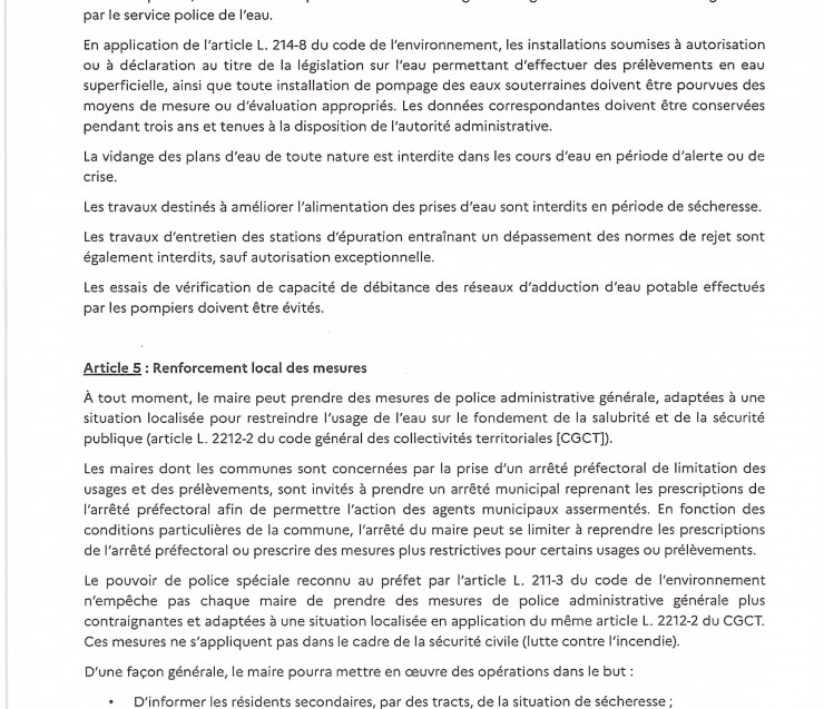 SECHERESSE -ALERTE ARRETE PREFECTORAL 2024-035003